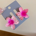 Set of two pink gradient organza flower hair clips with pearl resin centers - 2 Pcs/Set / Pink