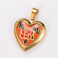 Golden heart locket pendant with orange enamel, red rose, and Mom engraving - Mom Rose Gold Style (款式1)