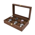 Boîte à montres vintage en bois marron à 10 fentes avec couvercle en verre et loquet doré - Boîte À Montres 12 Emplacements Grain De Bois De Noyer/Intérieur Café