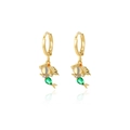 Golden mermaid hoop earrings with white pearl body and sparkling green water-drop gems - Mermaid Style (Style 27)