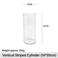 Ribbed acrylic flower cylinder vase with transparent vertical stripes 10x20cm - Vertical Striped Straight Bucket (10*20cm); Flower Bucket