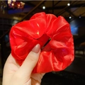 Luminous red satin LED scrunchie with shiny silk fabric and pleated voluminous design - Red
