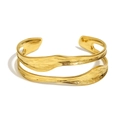 Elegant 18K gold-plated double-layer bangle featuring unique wavy texture and open cuff design - Wave Texture Double Layer Gold (B0807)