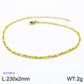 Gold chain anklet with neon green enamel beads, 230mm length and 2mm width - Gold Chain Lime Green Bead (KJ1734-Z)