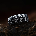 Gothic stainless steel multi-skull ring with vintage silver and black oxidized finish - US Size 7 / Vintage Surround Skull Style (BR8-225)