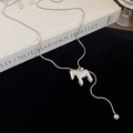 Detailed close-up of a silver hollow pony pendant on a sleek snake chain necklace - Stainless Steel Silver Horse Pendant Necklace