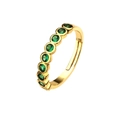 Bague réglable plaquée or 18 carats avec pierres rondes en zircone vert émeraude - Plaqué Or 18K Zircon Vert-R696