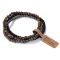 Detail of 4mm tiger eye, hematite, and black agate beaded elastic bracelet set on white - FK1769-Tiger Eye/Hematite/Obsidian Set
