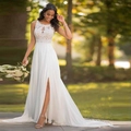 Elegante abito da sposa in pizzo senza maniche con gonna in chiffon e spacco laterale - Taglia US 2 (S) / Avorio