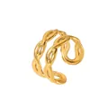 Adjustable gold open ring featuring a double row braided texture and hollow design - Double-row Braided Twist Open Ring / Gold