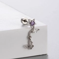 Silver butterfly ear studs with purple zircon and dangling tassels on a white background - Star Flower Butterfly Tassel Style (A76-6# Single)