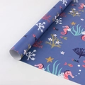 Deep blue mermaid theme gift wrapping paper roll with seahorse and coral illustrations - Dark Blue Sea Creatures Wrapping Paper / 50x70cm
