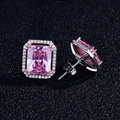 Rectangle pink moissanite stud earrings in silver four-prong setting for women - Rectangular Pink Diamond Stud Earrings Tz-34