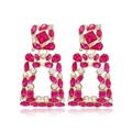 Detail view of pink and gold geometric earrings featuring sparkling rhinestones - Pink Square Hollow Rhinestone Style(#19)
