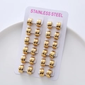 Lot de 12 paires de créoles minimalistes en acier inoxydable doré sur carte support - M / 7mm Large 13mm Diamètre Extérieur / Doré