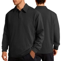Dunkelgraues Herren-Langarm-Poloshirt mit Waffelstruktur und Knopfleiste am Kragen - S / Schwarz