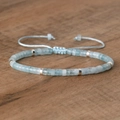 Light blue imperial stone beaded bracelet with silver spacers and adjustable woven cord - No.25 Aquamarine