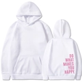 Oversized white hoodie featuring pink 'Do What Makes You Happy' back print text - S / White Slogan