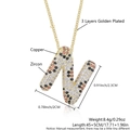 Copper necklace with letter N pendant featuring leopard pattern colored zircon stones - Letter N