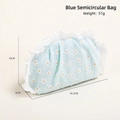 Blue floral pouch with white daisy print and lace trim, size 19.5x13x6cm - Blue Semicircle Bag