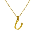 18k gold plated stainless steel necklace with textured bamboo letter U pendant - Letter U(U)