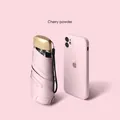 Compact cherry pink folding umbrella next to a phone for scale, ultra lightweight design - Flat 5-Fold Umbrella + Cloth Sleeve / Light Pink