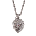 Silver crown lion pendant necklace with twist chain and sparkling rhinestone details - Silver