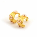 Hammered 18K gold-plated stainless steel earrings with delicate pink floral charms - Pink