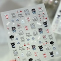3D embossed nail art stickers featuring cartoon black cats and coffee motifs m-1257 - Garden Kitty 3D Relief Style (M-1257)