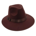 Détail d'un chapeau fedora vintage en laine avec large bord et ruban de satin assorti - Taille unique / Café
