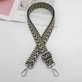 Adjustable woven shoulder strap featuring geometric wave patterns in black and olive green - Black White Green Khaki + Silver Hook
