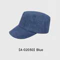 Deep blue linen cadet cap with textured fabric and wide brim design style A-02030 - Adjustable (54-58cm) / Blue
