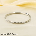 Silver 5.5mm stainless steel bangle with pavé crystals and 68mm inner diameter - Single Silver Rhinestone Bangle (KB187774 -LO)