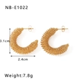 Detailed macro view of 18k gold-plated C-shaped earrings with spiral textured pattern - Dense Spiral C-Shape Earrings (NB-E1022) / Gold