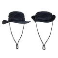 Detalle de sombrero para el sol negro con cordón ajustable y ojales metálicos laterales - Azul marino