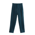 Pantaloni cropped a vita alta da donna verde scuro con taglio dritto e tasche laterali - XS / Pantaloni e gonne / Blu scuro