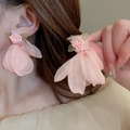 Orecchini a fiore in pizzo rosa con perline e foglie verdi per stile romantico - Nappina a fiore rosa (7#)