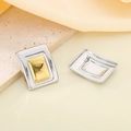 Detail view of rectangular two-tone 18K gold plated stainless steel geometric earrings - 3D Relief Rectangular Geometric Style (KE118751-SP)