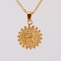 18K gold plated stainless steel necklace featuring a round pendant with letter R detail - R (With Chain)