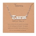 Silver Taurus zodiac necklace with Old English font pendant on a display card - Silver-Taurus