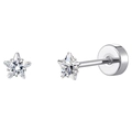 Silver star stud earring with clear zircon inlay and screw flat back fastener - White Star Zirconia