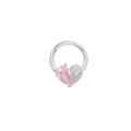 Pink heart zircon belly button ring with silver angel wings in a romantic design - Silver Pink Heart Wing Nose Ring (NR24082306S)