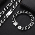 Zweifarbiges 12mm Panzerkette-Set in Silber und Schwarz mit feinen Diamanten besetzt - Bracelet 7 Inches (17.78cm In Length) / Color Block