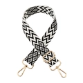 Adjustable wide woven bag strap with black and white wave pattern and gold metal buckles - A42 Black White