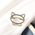 Elegant gold hollow cat brooch with white diamonds and opal on white silk fabric - Hollow Cat Style (40110J)