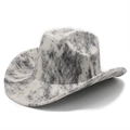 Classic Western cowboy hat with gray crackle texture and wide curved brim for stage show - M (56-58cm) / Beige Marble Tie-Dye Style (米色01)