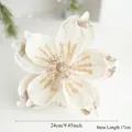 Creamy white velvet artificial magnolia flower with gold glitter for Christmas decor - White