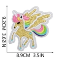 Detail view of unicorn embroidery patch with rainbow mane and gold glitter horn - Style 2 (Unicorn Gold Glitter)