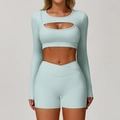 Ensemble de sport vert menthe avec haut court manches longues et short - Vert Crème