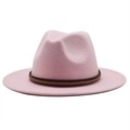 Classic pink wool fedora hat featuring a stylish brown braided band decoration - Pink
